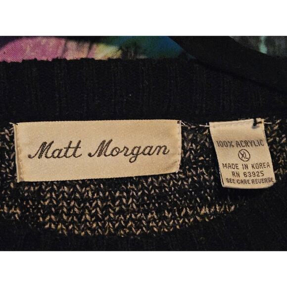 Vintage MATT MORGAN 90s Black Gray Acrylic Wild Geometric Sweater Mens XL - Picture 4 of 7